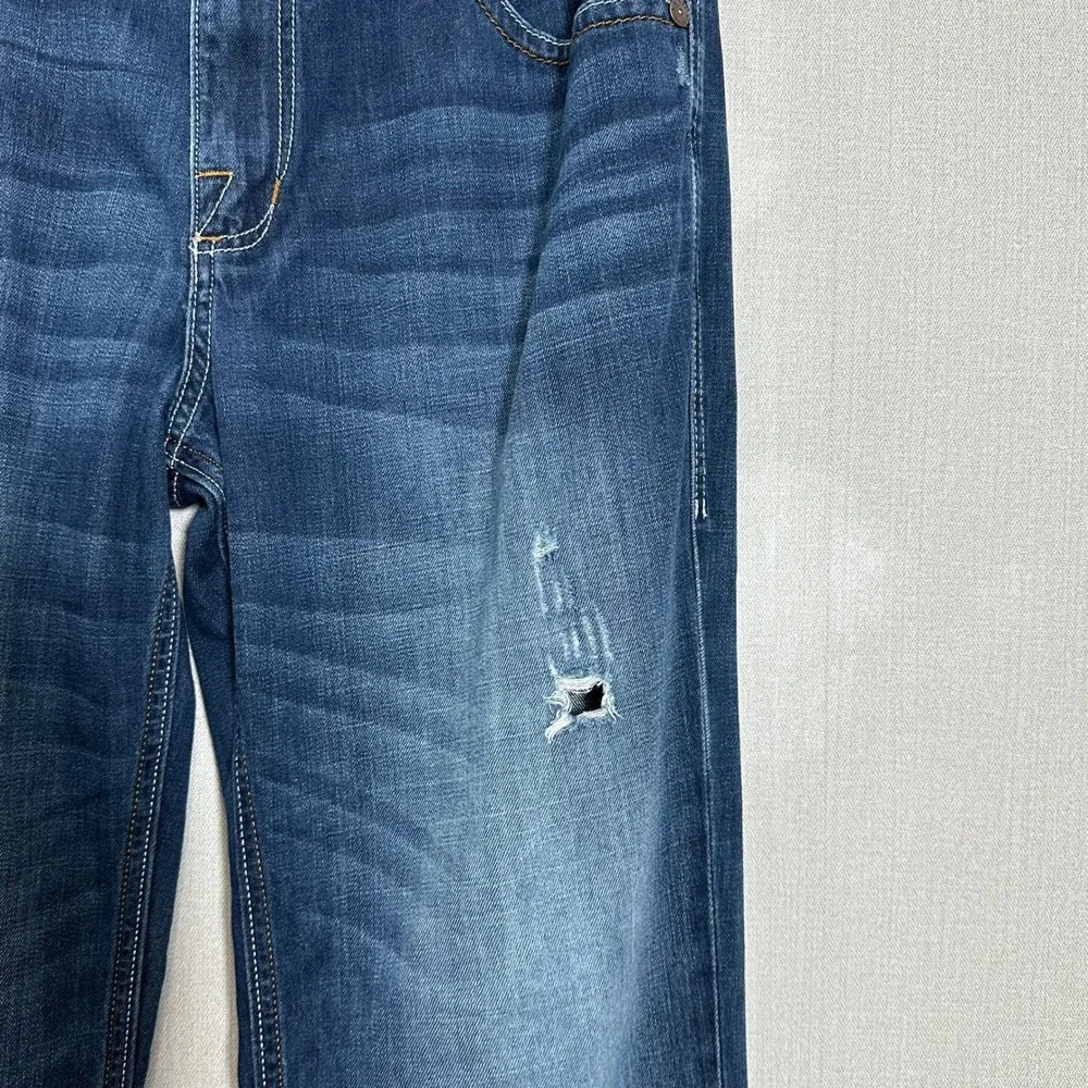 Rock & Republic Mens 34x34 Bootcut Jeans Dark Blue Wash Distressed Flap Pockets